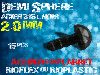 lot de 15 demi sphere - diametre 2.0 mm - acier 316 l noir - a cliper pour labret bioflex et bioplatic