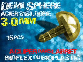 lot de 15 demi sphere - diametre 3 mm - acier 316 l dore - a cliper pour labret bioflex et bioplatic