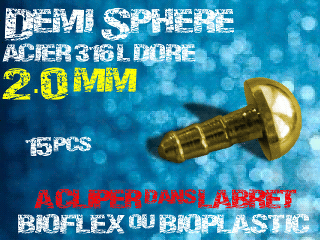 lot de 15 demi sphere - diametre 2.0 mm - acier 316 l dore - a cliper pour labret bioflex et bioplatic