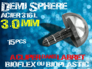 lot de 15 demi sphere - diametre 3 mm - acier 316 l - a cliper pour labret bioflex et bioplatic