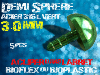 lot de 5 demi sphere - diametre 3 mm - acier 316 l vert - a cliper pour labret bioflex et bioplatic