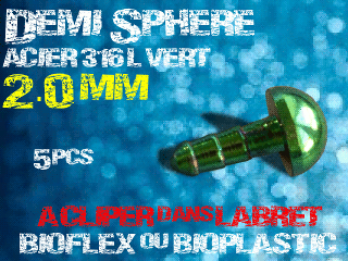 lot de 5 demi sphere - diametre 2.0 mm - acier 316 l vert - a cliper pour labret bioflex et bioplatic