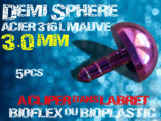 lot de 5 demi sphere - diametre 3 mm - acier 316 l mauve - a cliper pour labret bioflex et bioplatic