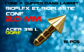 lot de 15 cones acier 316 l dore - 2 mm - a cliper pour labret bioflex et bioplatic