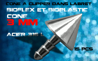 lot de 15 cones acier 316 l - 3 mm - a cliper pour labret bioflex et bioplatic