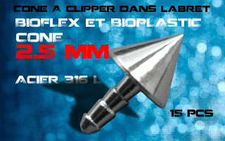 lot de 15 cones acier 316 l - 2.5 mm - a cliper pour labret bioflex et bioplatic