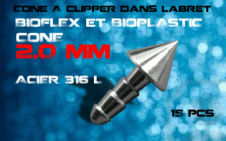 lot de 15 cones acier 316 l - 2 mm - a cliper pour labret bioflex et bioplatic