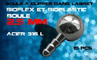 lot de 15 boules acier 316 l - 2.5 mm - a cliper pour labret bioflex et bioplatic