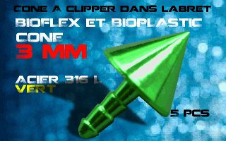 lot de 5 cones acier 316 l vert - 3 mm - a cliper pour labret bioflex et bioplatic