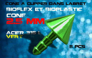 lot de 5 cones acier 316 l vert - 2.5 mm - a cliper pour labret bioflex et bioplatic