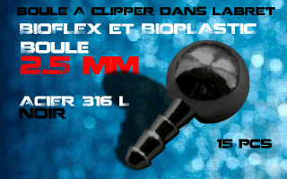 lot de 15 boules acier 316 l noir - 2.5 mm - a cliper pour labret bioflex et bioplatic