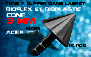 lot de 15 cones acier 316 l noir - 3 mm - a cliper pour labret bioflex et bioplatic