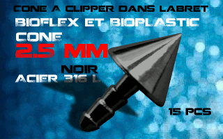 lot de 15 cones acier 316 l noir - 2.5 mm - a cliper pour labret bioflex et bioplatic