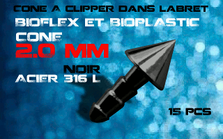 lot de 15 cones acier 316 l noir - 2 mm - a cliper pour labret bioflex et bioplatic