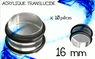 lot de 10 plugs acryliques transparents. diametre 16 mm