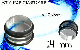 lot de 10 plugs acryliques transparents. diametre 14 mm