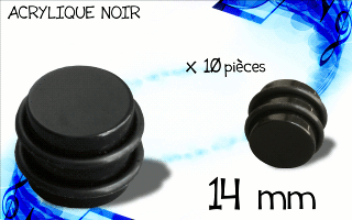 lot de 10 plugs acryliques noirs. diametre 14 mm