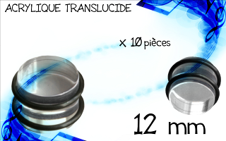 lot de 10 plugs acryliques transparents. diametre 12 mm
