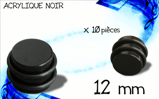 lot de 10 plugs acryliques noirs. diametre 12 mm