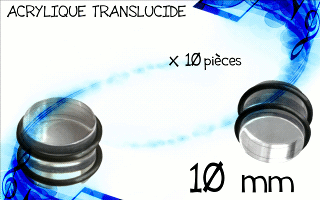 lot de 10 plugs acryliques transparents. diametre 10 mm