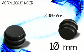 lot de 10 plugs acryliques noirs. diametre 10 mm