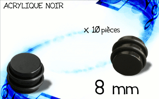 lot de 10 plugs acryliques noirs. diametre 8 mm
