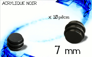 lot de 10 plugs acryliques noirs. diametre 7 mm