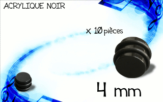 lot de 10 plugs acryliques noirs. diametre 4 mm