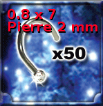 nostril acier 316 0.8x7mm avec strass cristal 2.0mm
