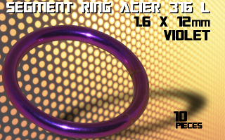 lot de 10 segment ring 1.6 x 12 - acier 316 l anodise violet