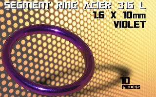 lot de 10 segment ring 1.6 x 10 - acier 316 l anodise violet