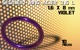 lot de 10 segment ring 1.6 x 8 - acier 316 l anodise violet