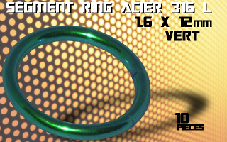 lot de 10 segment ring 1.6 x 12 - acier 316 l anodise vert