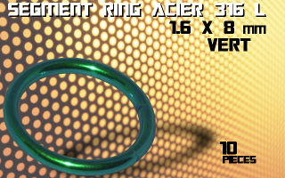 lot de 10 segment ring 1.6 x 8 - acier 316 l anodise vert