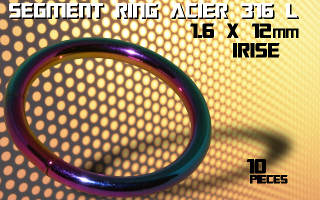 lot de 10 segment ring 1.6 x 12 - acier 316 l anodise irise