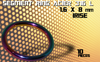lot de 10 segment ring 1.6 x 8 - acier 316 l anodise irise