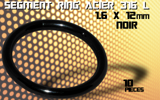 lot de 10 segment ring 1.6 x 12 - acier 316 l anodise noir