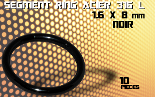 lot de 10 segment ring 1.6 x 8 - acier 316 l anodise noir