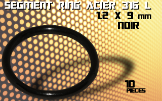 lot de 10 segment ring 1.2 x 9 - acier 316 l anod. noir