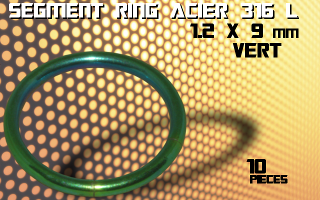 lot de 10 segment ring 1.2 x 9 - acier 316 l anod. vert