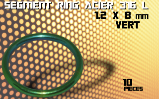 lot de 10 segment ring 1.2 x 8 - acier 316 l anod. vert