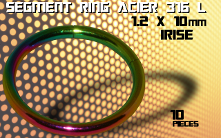 lot de 10 segment ring 1.2 x 10 - acier 316 l anod. irise