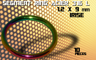 lot de 10 segment ring 1.2 x 9 - acier 316 l anod. irise