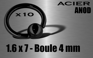 lot de 10 anneaux 1.6 x 7 - boule 4 mm - acier 316 l anod. noir