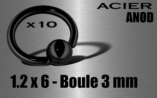 lot de 10 anneaux 1.2 x 6 - boule 3 mm - acier 316 l anod. noir