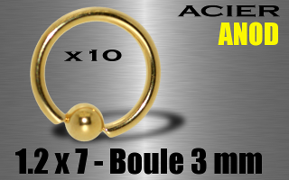 lot de 10 anneaux 1.2 x 7 - boule 3 mm - acier 316 l anod. or