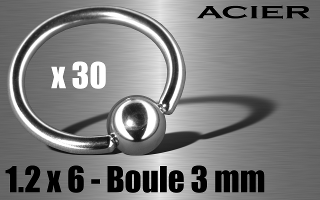 lot de 30 anneaux 1.2 x 6 - boule 3 mm - acier 316 l