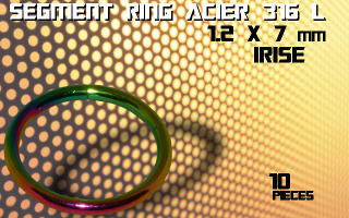 lot de 10 segment ring 1.2 x 7 - acier 316 l anod. irise