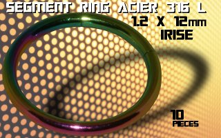 lot de 10 segment ring 1.2 x 12 - acier 316 l anod. irise