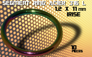 lot de 10 segment ring 1.2 x 11 - acier 316 l anod. irise